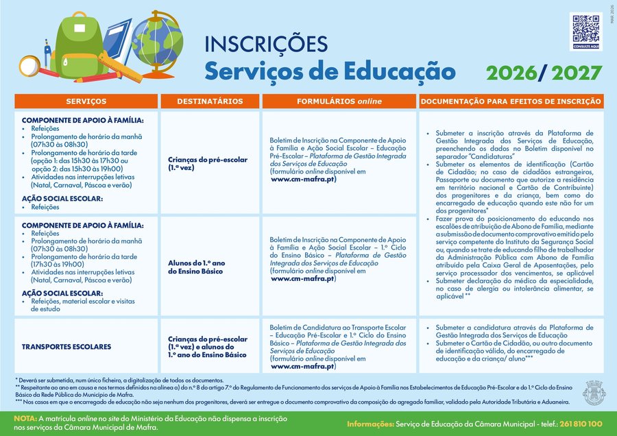 Inscri&ccedil;&otilde;es Servi&ccedil;os Educa&ccedil;&atilde;o 2026 2027
