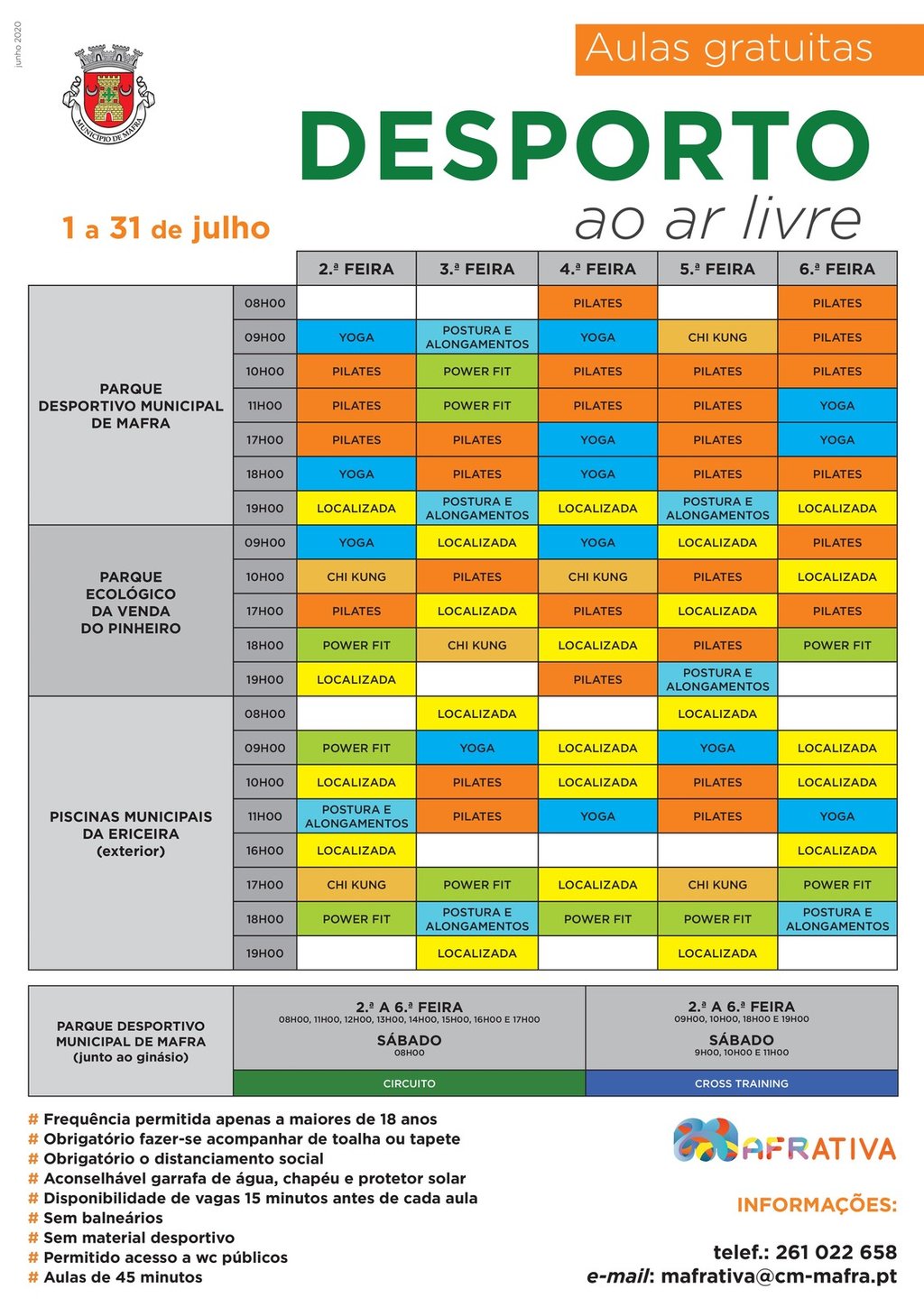 tabela desporto ao ar livre 1 a 31 julho